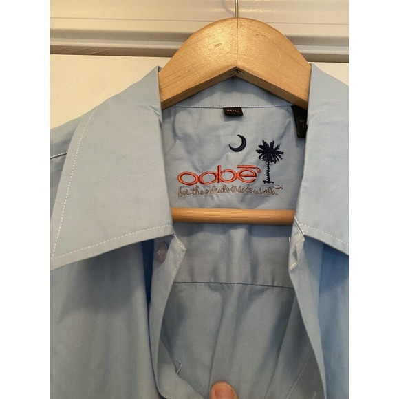 New OOBE Men’s Vintage 90’s Blue Short Sleeve Button Down Shirt SC Hike Outdoor - Picture 2 of 6